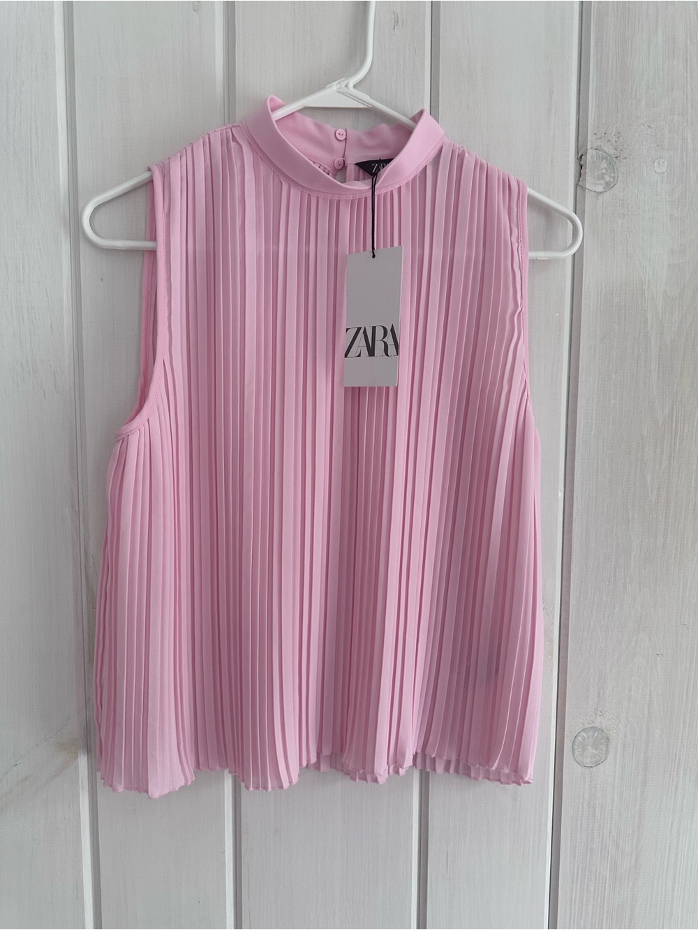 ZARA Pale Pink Pleated Mock Neck Sleeveless Camisole